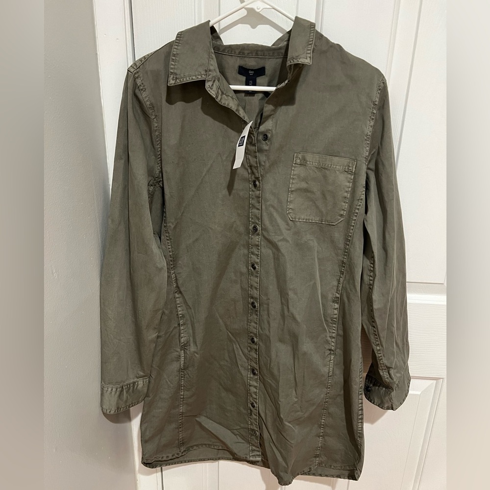 New with Tags Gap Shirt Dress- Army Green Button Down - Size Large